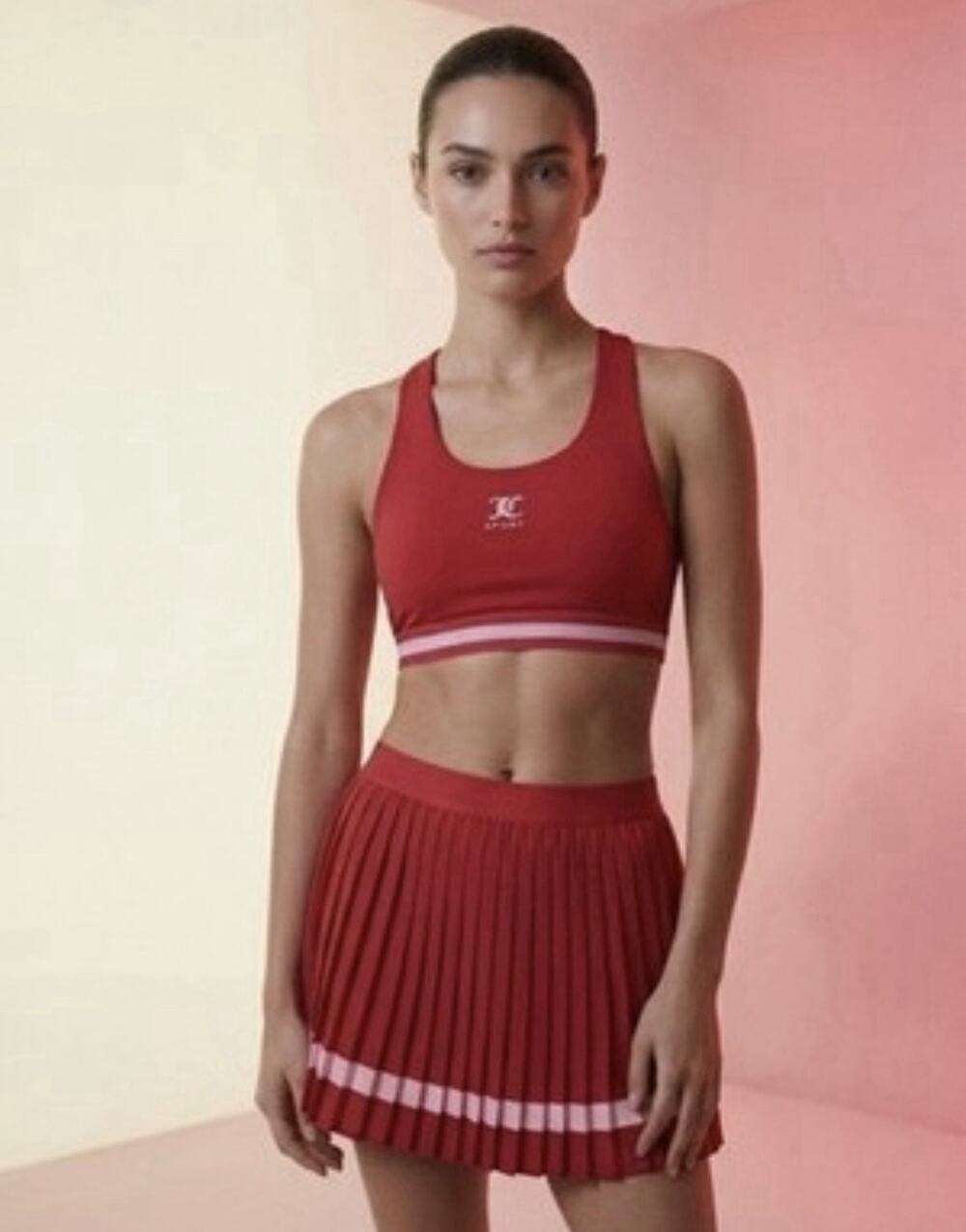 Juicy Couture Sport Red Tennis Set Pleated Skirt Sports Bra Med. NWT Pickleball